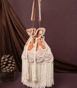 dewdrop fringe burnt orange & pearl white beaded velvet potli