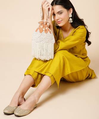 dewdrop fringe burnt orange & pearl white beaded velvet potli 3