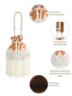 dewdrop fringe burnt orange & pearl white beaded velvet potli 4