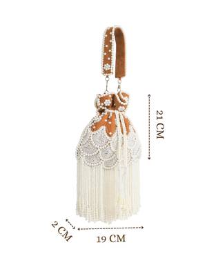 dewdrop fringe burnt orange & pearl white beaded velvet potli 5