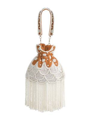dewdrop fringe burnt orange & pearl white beaded velvet potli 6