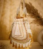 dewdrop fringe champagne gold & ivory embellished velvet potli