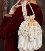 opal thread mustard yellow & pearl velvet embroidered potli