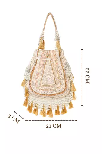 dewdrop fringe champagne gold & ivory embellished velvet potli
