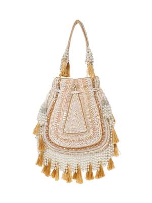 dewdrop fringe champagne gold & ivory embellished velvet potli 6