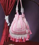 dewdrop fringe coral pink & ivory embellished velvet potli