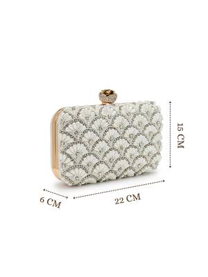 opal thread pearl & silver faux silk scallop beaded clutch 5
