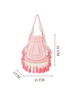 dewdrop fringe coral pink & ivory embellished velvet potli 5