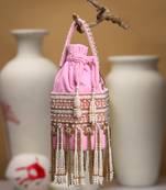 dewdrop fringe baby pink & ivory velvet beaded potli
