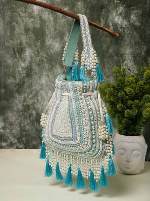 dewdrop fringe mint green & ivory embellished velvet potli 3