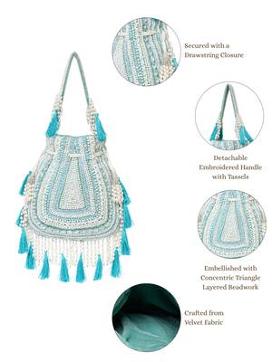 dewdrop fringe mint green & ivory embellished velvet potli 4
