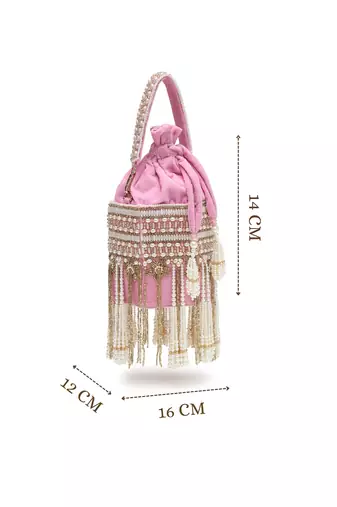 dewdrop fringe baby pink & ivory velvet beaded potli