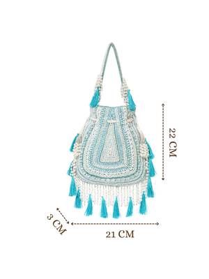 dewdrop fringe mint green & ivory embellished velvet potli 5