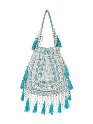 dewdrop fringe mint green & ivory embellished velvet potli 6