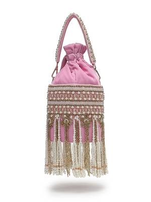 dewdrop fringe baby pink & ivory velvet beaded potli 6