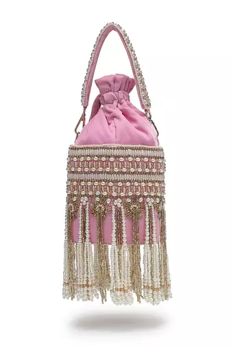 dewdrop fringe baby pink & ivory velvet beaded potli