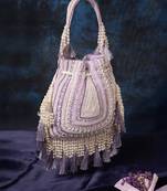 dewdrop fringe light lavender & ivory embellished velvet potli