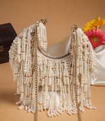 fringe flirt ivory & champagne faux silk clustered beadwork clutch