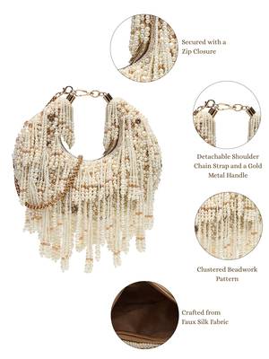 fringe flirt ivory & champagne faux silk clustered beadwork clutch 4