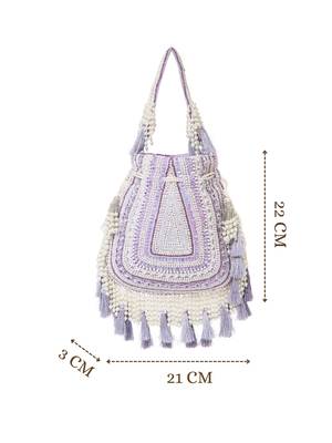 dewdrop fringe light lavender & ivory embellished velvet potli 5