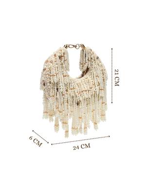 fringe flirt ivory & champagne faux silk clustered beadwork clutch 5