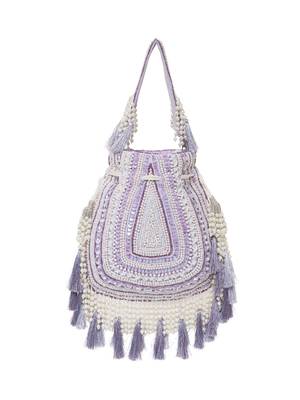 dewdrop fringe light lavender & ivory embellished velvet potli 6