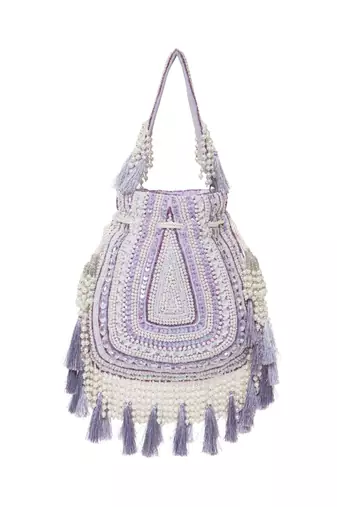 dewdrop fringe light lavender & ivory embellished velvet potli