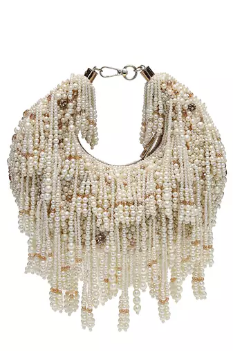 fringe flirt ivory & champagne faux silk clustered beadwork clutch
