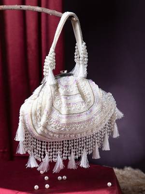 dewdrop fringe ivory, pearl & white embellished velvet clutch 1
