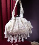 dewdrop fringe ivory, pearl & white embellished velvet clutch