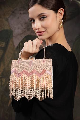 crystal cascade blush pink & champagne velvet chevron embellished clutch