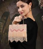 crystal cascade blush pink & champagne velvet chevron embellished clutch