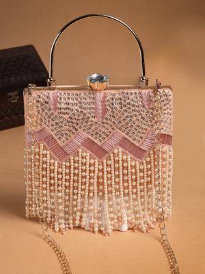 crystal cascade blush pink & champagne velvet chevron embellished clutch 3