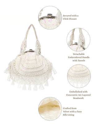 dewdrop fringe ivory, pearl & white embellished velvet clutch 4
