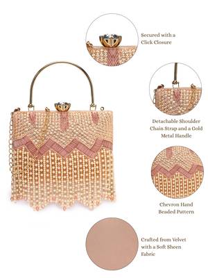 crystal cascade blush pink & champagne velvet chevron embellished clutch 4