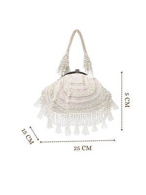 dewdrop fringe ivory, pearl & white embellished velvet clutch 5