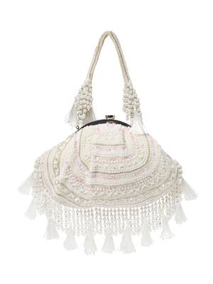 dewdrop fringe ivory, pearl & white embellished velvet clutch 6