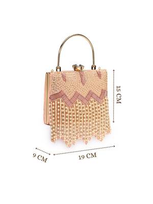 crystal cascade blush pink & champagne velvet chevron embellished clutch 5
