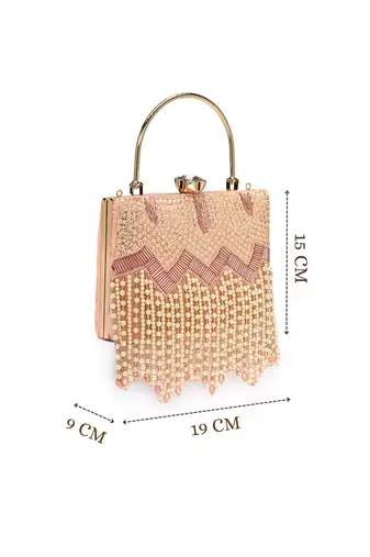 crystal cascade blush pink & champagne velvet chevron embellished clutch