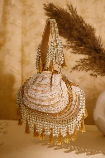 dewdrop fringe champagne gold & ivory embellished velvet clutch
