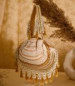 dewdrop fringe champagne gold & ivory embellished velvet clutch