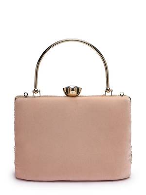 crystal cascade blush pink & champagne velvet chevron embellished clutch 6