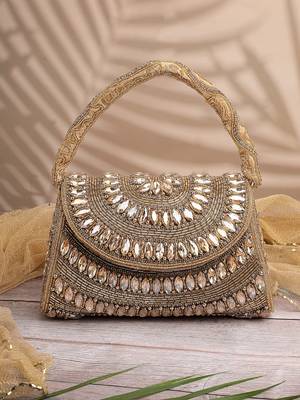 blush & bead antique gold & copper faux silk embellished clutch 1
