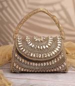 blush & bead antique gold & copper faux silk embellished clutch