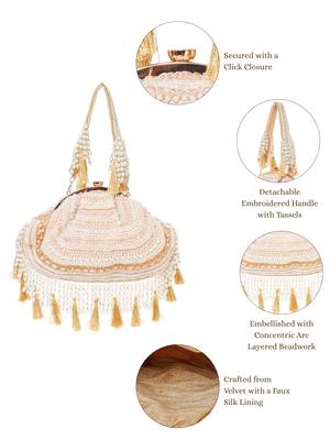 dewdrop fringe champagne gold & ivory embellished velvet clutch 4