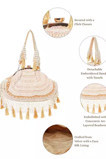dewdrop fringe champagne gold & ivory embellished velvet clutch
