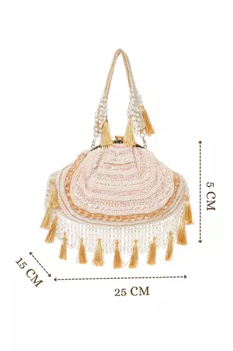 dewdrop fringe champagne gold & ivory embellished velvet clutch