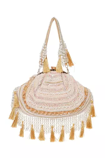 dewdrop fringe champagne gold & ivory embellished velvet clutch