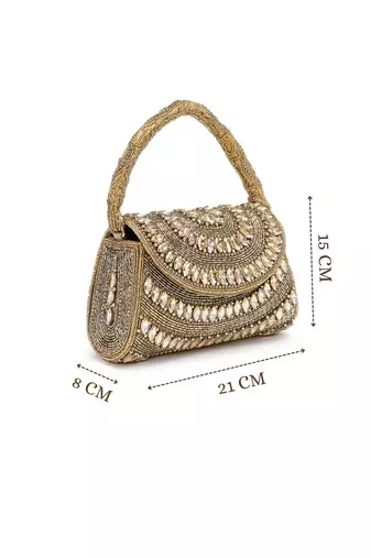 blush & bead antique gold & copper faux silk embellished clutch