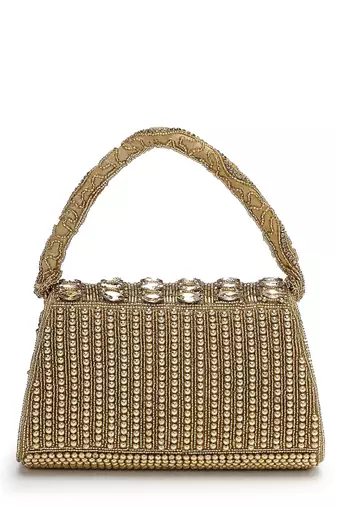 blush & bead antique gold & copper faux silk embellished clutch